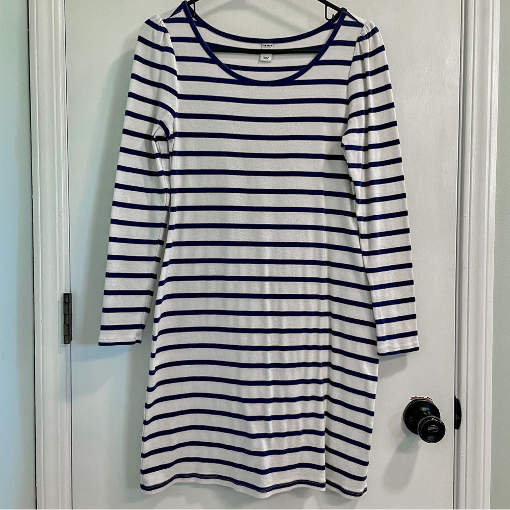 Old Navy Striped Maternity Long Sleeve Dress | Medium | Navy White